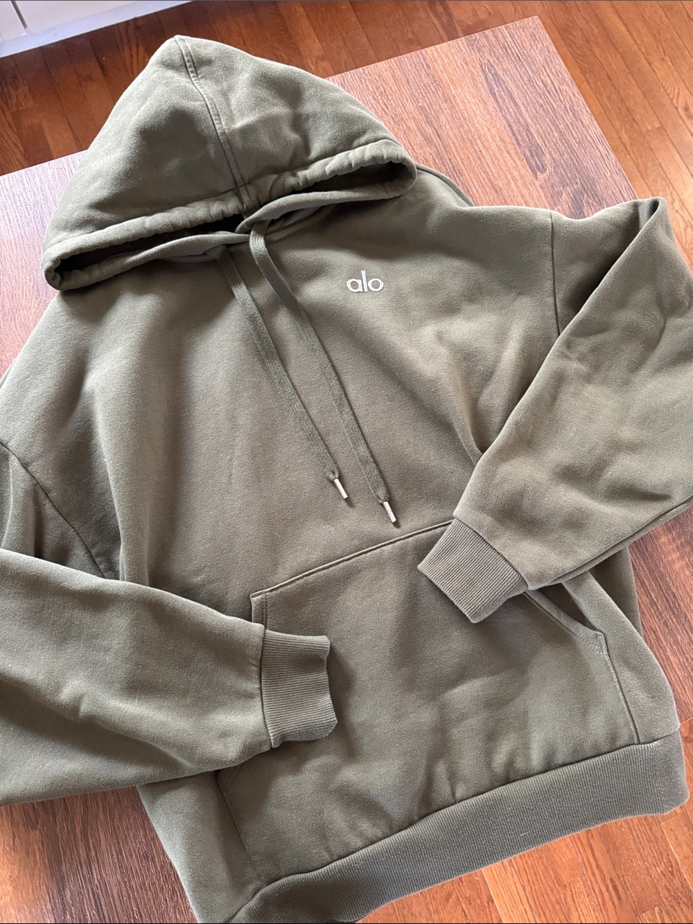 ALO Yoga Olive Green Hooded Pullover Sweatshirt